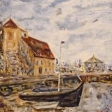 Painting titled ""Honfleur-nord" ca50" by Maurice Wilman, Original Artwork, Oil