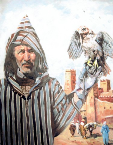Peinture intitulée "Fauconier Marocain" par Maurice Fhima, Œuvre d'art originale, Huile