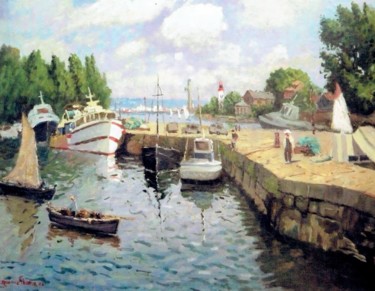 Painting titled "Port de Honfleur" by Maurice Fhima, Original Artwork, Oil