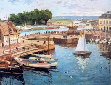 Peinture intitulée "Bassin De Honfleur" par Maurice Fhima, Œuvre d'art originale, Huile