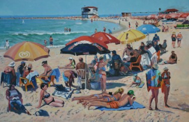 Painting titled "XXX Plage de Netany…" by Maurice Fhima, Original Artwork, Oil