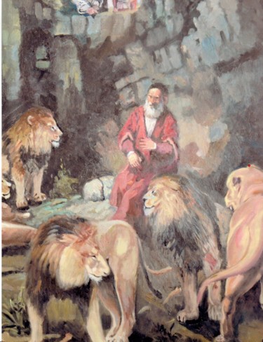Peinture intitulée "Daniel dans la foss…" par Maurice Fhima, Œuvre d'art originale, Huile