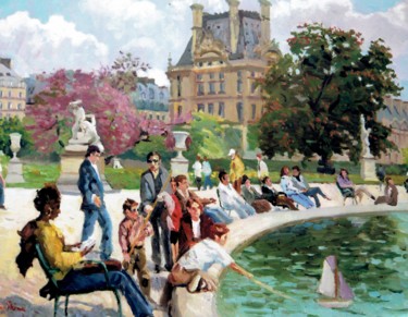 Painting titled "jardin-des-tuilleri…" by Maurice Fhima, Original Artwork, Oil