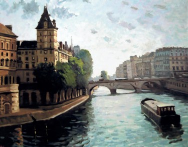 Painting titled "La cité (Paris)" by Maurice Fhima, Original Artwork, Oil