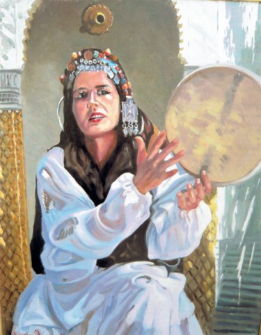 Painting titled "La Musicienne Maroc…" by Maurice Fhima, Original Artwork, Oil