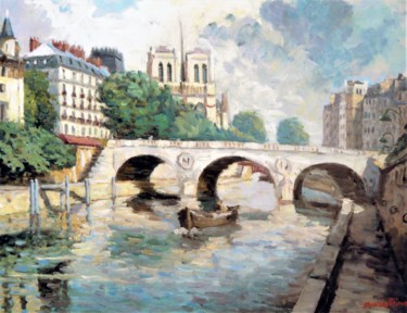 Pittura intitolato "La Seine" da Maurice Fhima, Opera d'arte originale, Olio