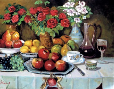 Painting titled "Nature Morte" by Maurice Fhima, Original Artwork, Oil