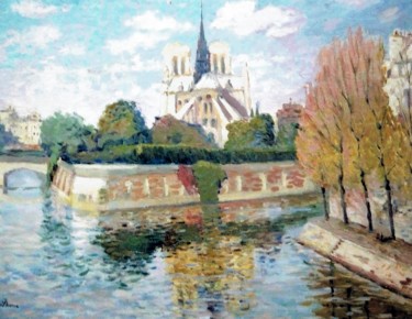 Painting titled "Notre Dame de Paris" by Maurice Fhima, Original Artwork, Oil