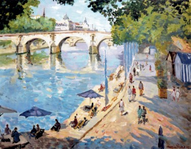 Painting titled "Paris Plage" by Maurice Fhima, Original Artwork, Oil