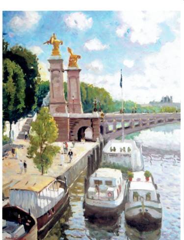 Peinture intitulée "Pont Alexandre-iii" par Maurice Fhima, Œuvre d'art originale, Huile