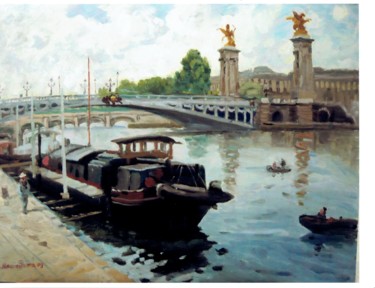 Painting titled "pont-alexandre-iii…" by Maurice Fhima, Original Artwork, Oil