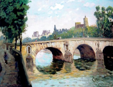 Painting titled "Pont Marie" by Maurice Fhima, Original Artwork, Oil