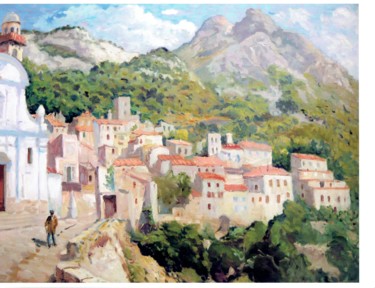 Painting titled "Village Corse" by Maurice Fhima, Original Artwork, Oil