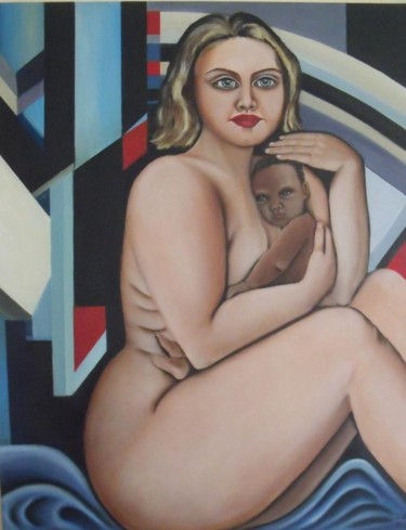 Painting titled "Madone à l'enfant" by Mauricette Henot, Original Artwork