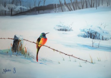 Pintura titulada "pájaro en la nieve" por Mauricio Ochoa Saldarriaga, Obra de arte original, Acrílico