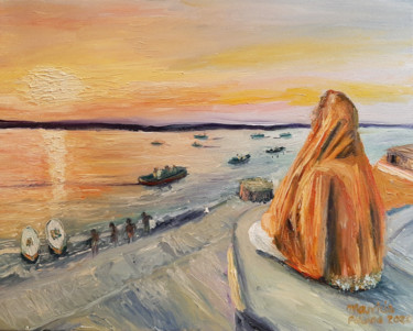 Malerei mit dem Titel "Woman Meditating By…" von Mauricio Palma, Original-Kunstwerk, Öl