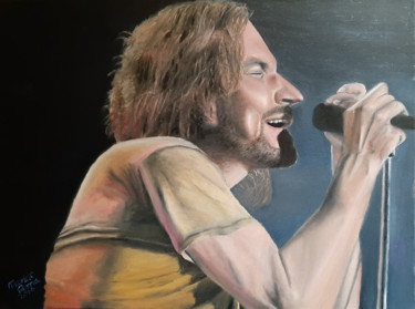 Painting titled "Eddie Vedder Singing" by Mauricio Palma, Original Artwork, Oil