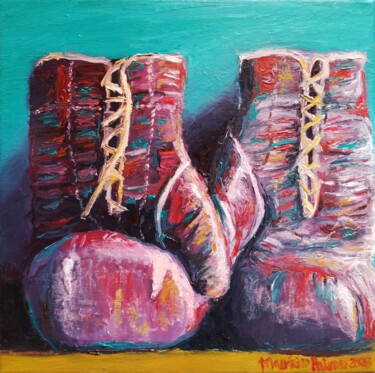 Painting titled "Old boxing gloves" by Mauricio Palma, Original Artwork, Oil