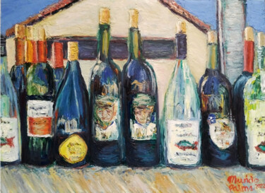 Painting titled "Bottles of Wine" by Mauricio Palma, Original Artwork, Oil