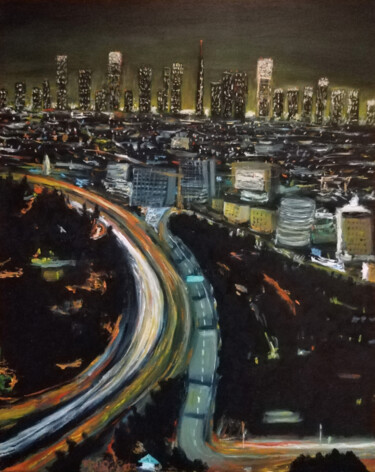 Картина под названием "Los Angeles at night" - Mauricio Palma, Подлинное произведение искусства, Масло