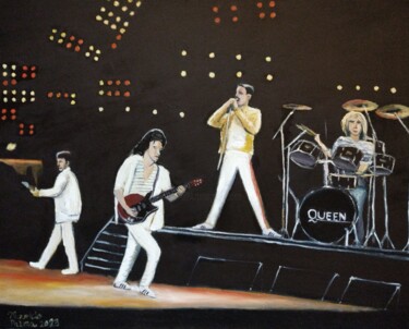 Painting titled "Queen playing live…" by Mauricio Palma, Original Artwork, Oil
