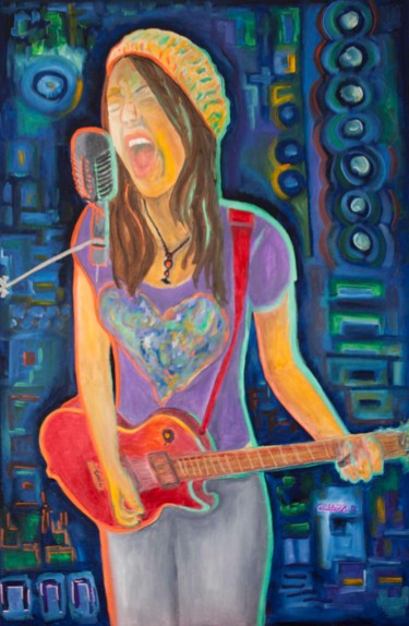 Painting titled "The singer." by Mauricio Galarza Madrid, Original Artwork, Oil