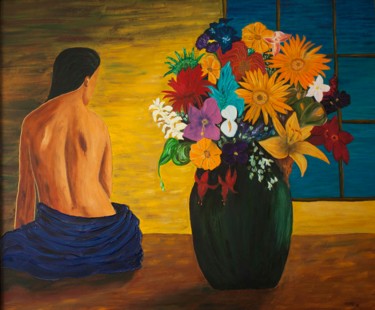 Pittura intitolato "Vase and backside." da Mauricio Galarza Madrid, Opera d'arte originale, Olio