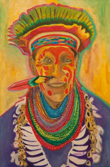 Картина под названием "Shaman of Cuyabeno." - Mauricio Galarza Madrid, Подлинное произведение искусства, Масло