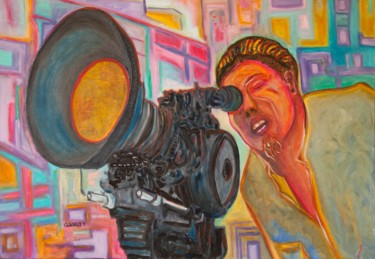 Malerei mit dem Titel "The filmmaker." von Mauricio Galarza Madrid, Original-Kunstwerk, Öl