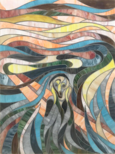 THE SCREAM Collages titled "THE SCREAM" by Maurimosaic, Original Art, Mosaic Mounted on Wood Panel
