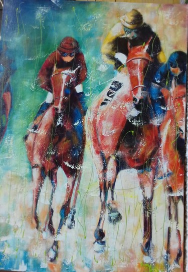 Painting titled "I miei cavalli" by Maurizio Baraziol, Original Artwork, Acrylic Mounted on Other rigid panel