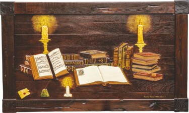 Sculpture intitulée "La Sublime Bibliote…" par Maurizio Minnucci, Œuvre d'art originale, Mosaïque Monté sur Panneau de bois