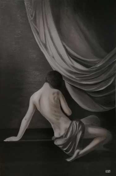 Schilderij getiteld "Donna con drappo" door Maurizio Nittolo, Origineel Kunstwerk, Olie
