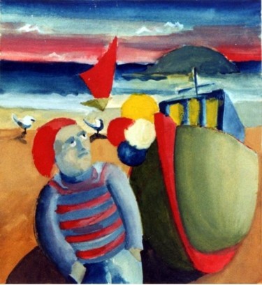 Peinture intitulée "Pescatore bretone" par Maurizio Aprea, Œuvre d'art originale, Tempera