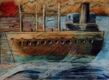 Painting titled "La nave e il gabbia…" by Maurizio Aprea, Original Artwork, Pastel