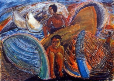 Pittura intitolato "Dopo la pesca - 2" da Maurizio Aprea, Opera d'arte originale, Pastello