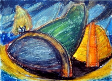 Malerei mit dem Titel "Barche" von Maurizio Aprea, Original-Kunstwerk, Pastell