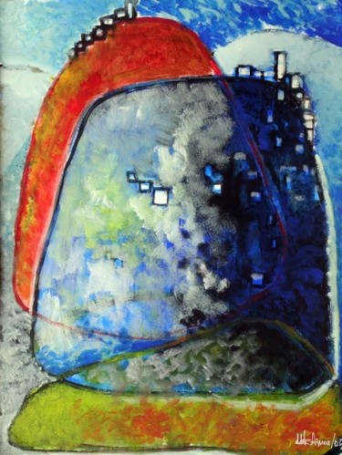 Painting titled "Borghi arrampicati" by Maurizio Aprea, Original Artwork, Acrylic