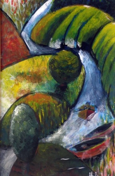 Painting titled "Giù per il torrente" by Maurizio Aprea, Original Artwork, Acrylic
