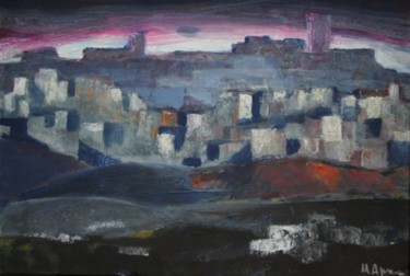 Painting titled "La notte sul borgo" by Maurizio Aprea, Original Artwork