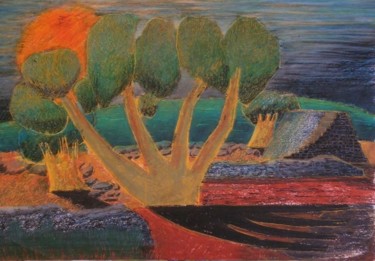 Painting titled "Alberi in Puglia" by Maurizio Aprea, Original Artwork, Pastel