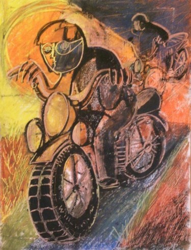Painting titled "Motociclista" by Maurizio Aprea, Original Artwork, Pastel