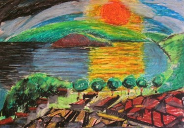 Pittura intitolato "lago di Bolsena 2" da Maurizio Aprea, Opera d'arte originale, Pastello