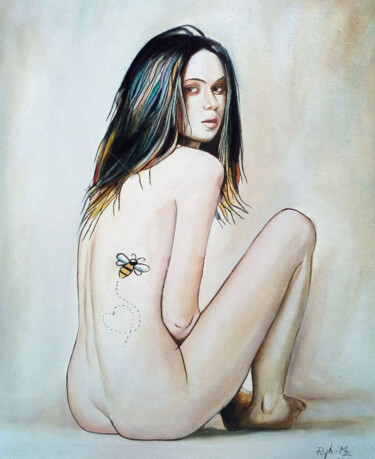 Malerei mit dem Titel "Honeybee" von Maurizio Puglisi, Original-Kunstwerk, Öl