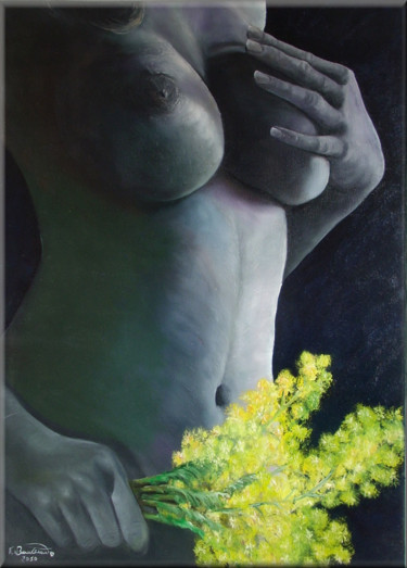 Painting titled "la mimosa" by Mauro Benvenuto, Original Artwork, Oil