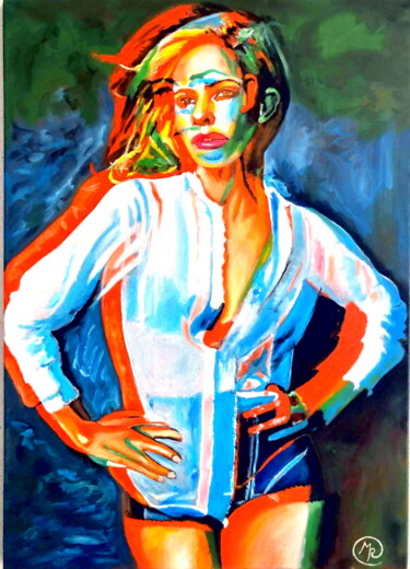 Pintura intitulada "Charlize Theron 3d" por Mauro Ravera, Obras de arte originais, Óleo