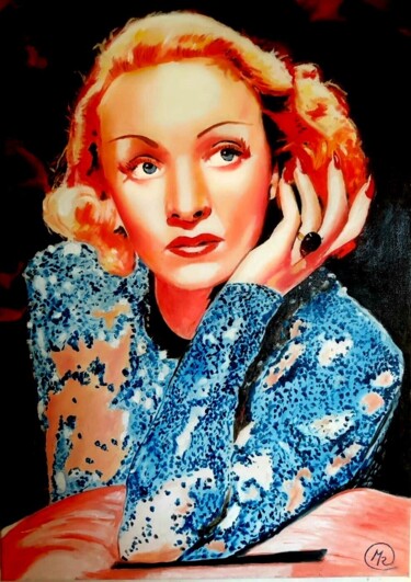 Schilderij getiteld "Marlene Dietrich" door Mauro Ravera, Origineel Kunstwerk, Olie