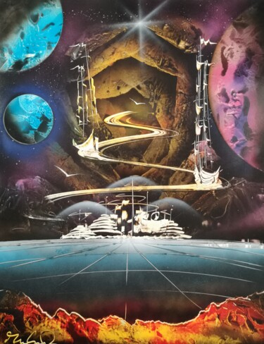 Painting titled "Space ship" by Mauro Sposito, Original Artwork, Spray paint