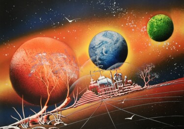 Malarstwo zatytułowany „Base spaziale” autorstwa Mauro Sposito, Oryginalna praca, Farba w spray'u