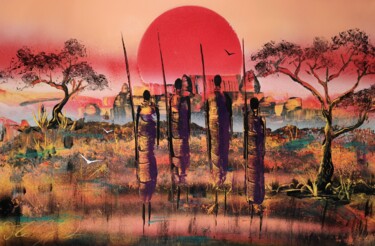 Pittura intitolato "Masai verso il sole" da Mauro Sposito, Opera d'arte originale, Acrilico